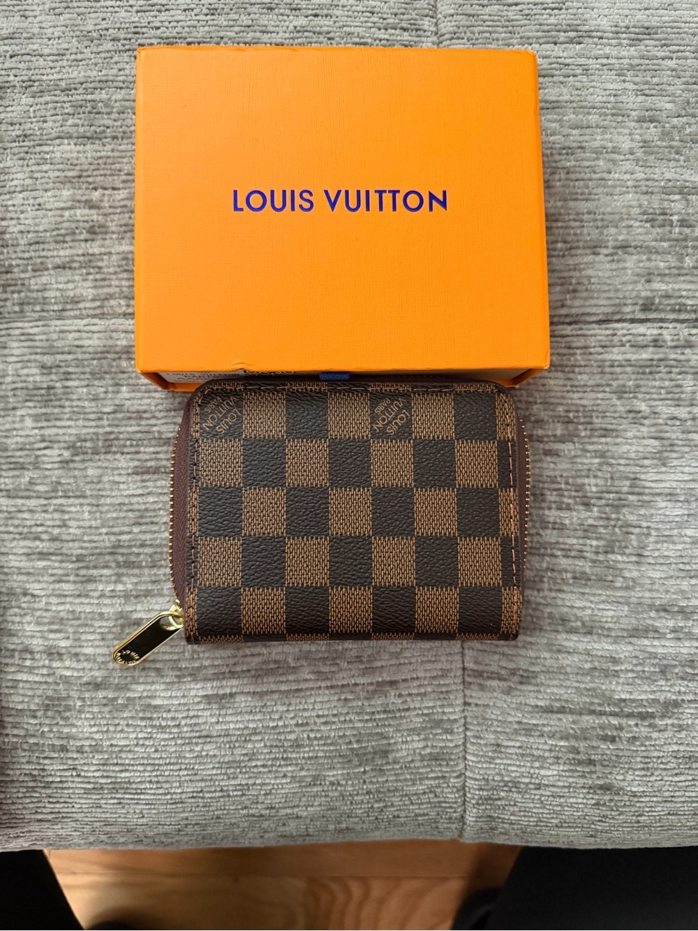Brown Checkered Zip Coin Purse/Wallet